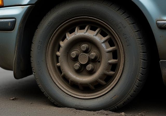 ブレーキダストで汚れたホイールが洗浄後に輝く様子（施工前）