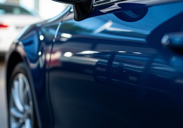 くすんだ塗装が研磨後に鏡のように輝く様子（施工後）